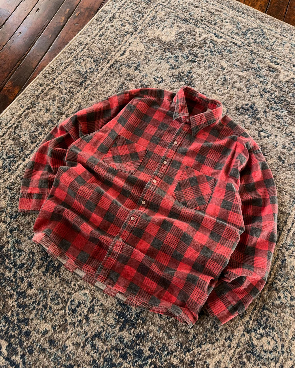 Vintage 80s/90s Plaid Print Long Sleeve Double Pocket Button Up Size XL