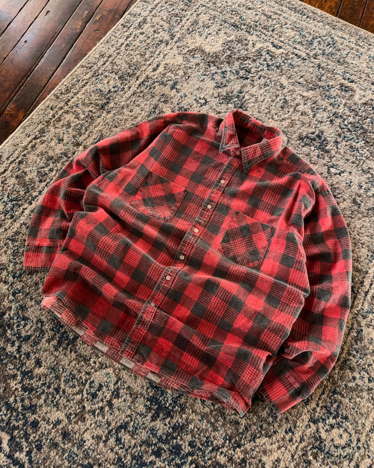 Vintage 80s/90s Plaid Print Long Sleeve Double Pocket Button Up Size XL
