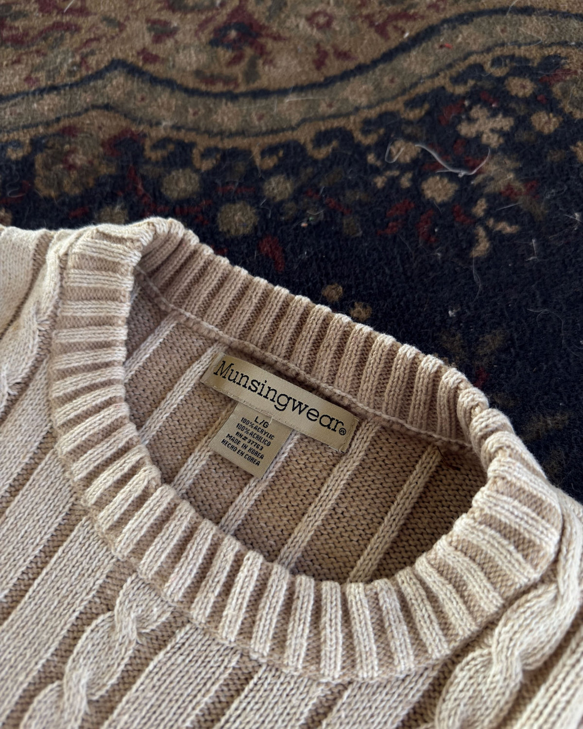 Vintage Munsingwear Cable Knit Earth Tone Pullover Knit Sweater Size Large