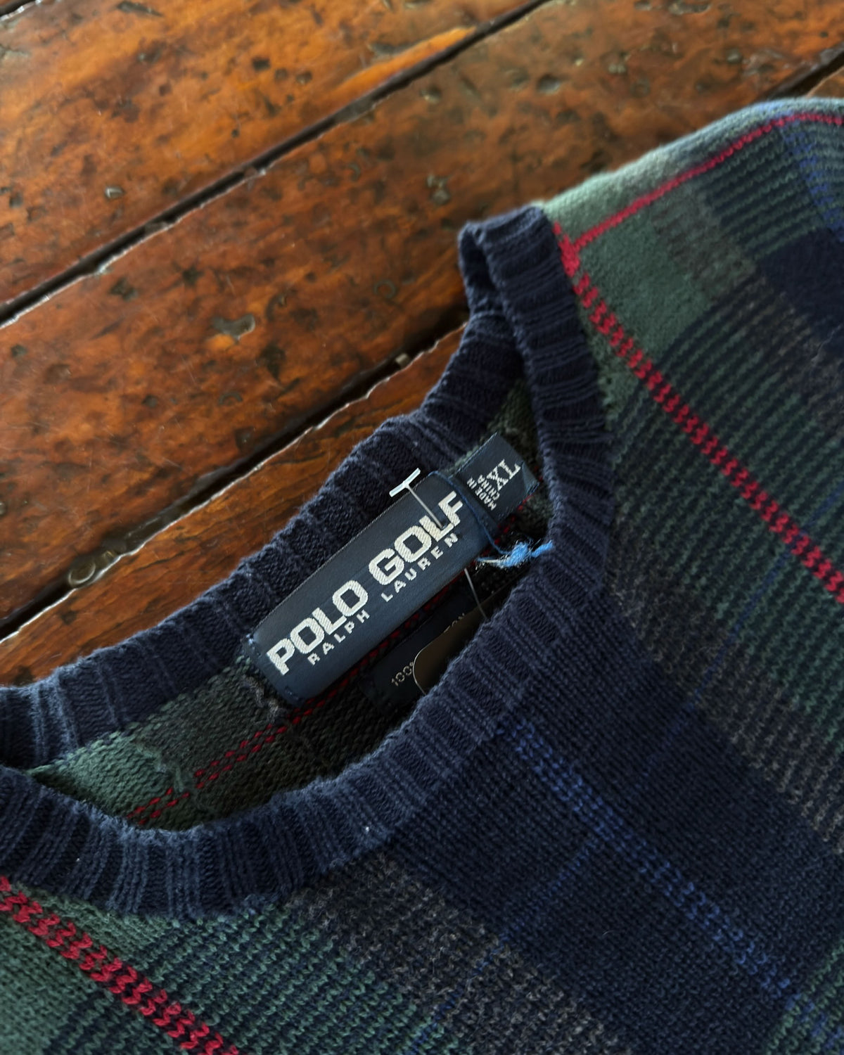 Vintage 90s Polo Golf Plaid Pullover Ribbed Knit Sweater Size XL