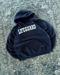 Vintage 90s Lifeguard Spellout Graphic Russell Athletics Hooded Sweatshirt Size XL
