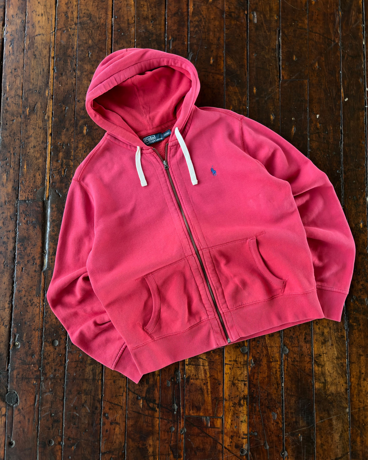 Vintage 90s Polo Ralph Lauren Embroidered Pony Full Zip Hooded Sweatshirt Size Large