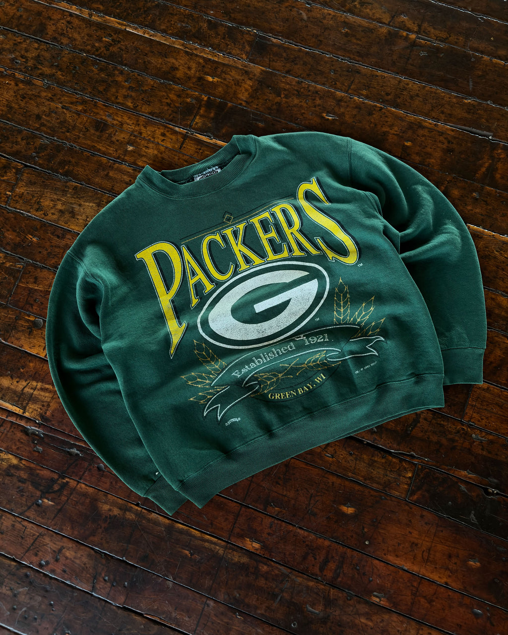Vintage 1995 Green Bay Packers NFL Spellout Logo Graphic Football Sweatshirt Size Medium