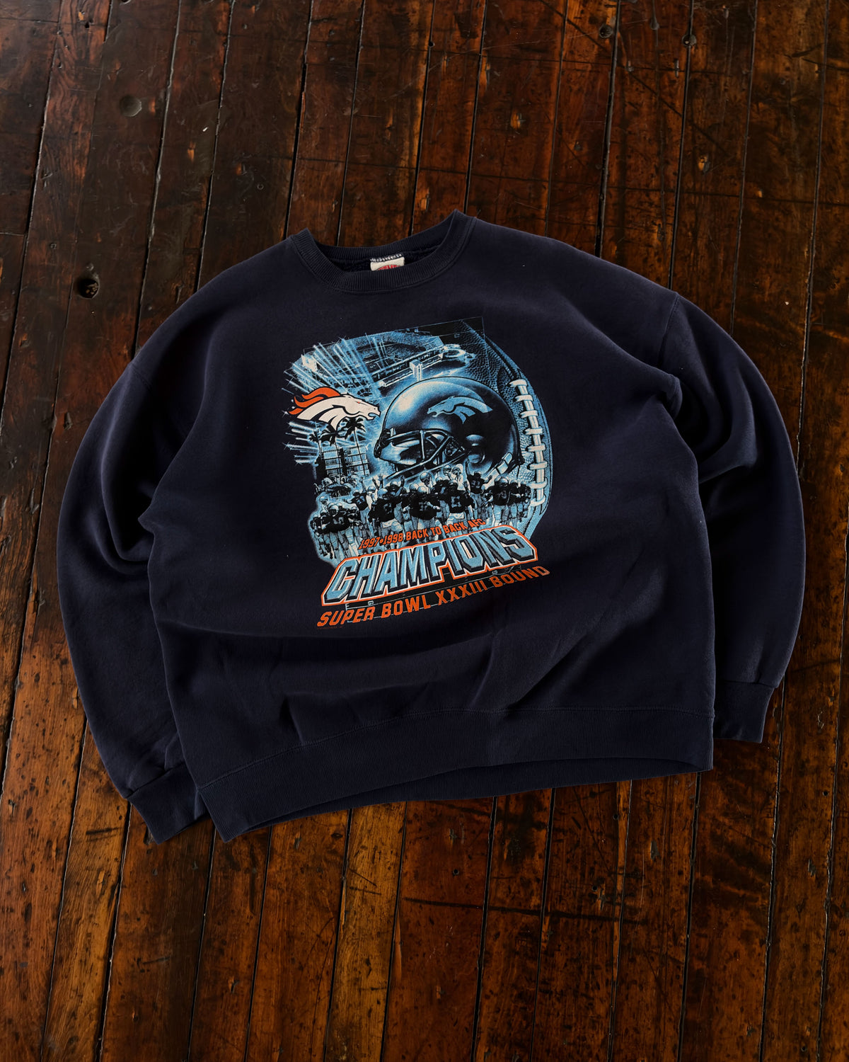 Vintage 1998 Denver Broncos NFL Super Bowl Champs Football Graphic Sweatshirt Size 2XL