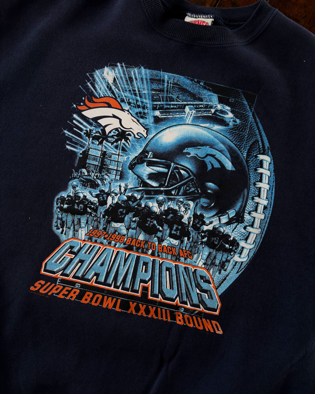 Vintage 1998 Denver Broncos NFL Super Bowl Champs Football Graphic Sweatshirt Size 2XL