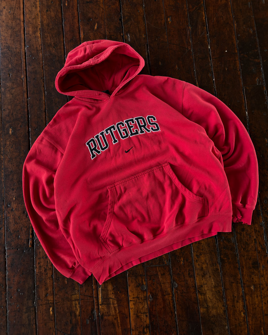 Vintage Rutgers NCAA Nike Embroidered Spellout Middle Swoosh Hooded Sweatshirt Size Large