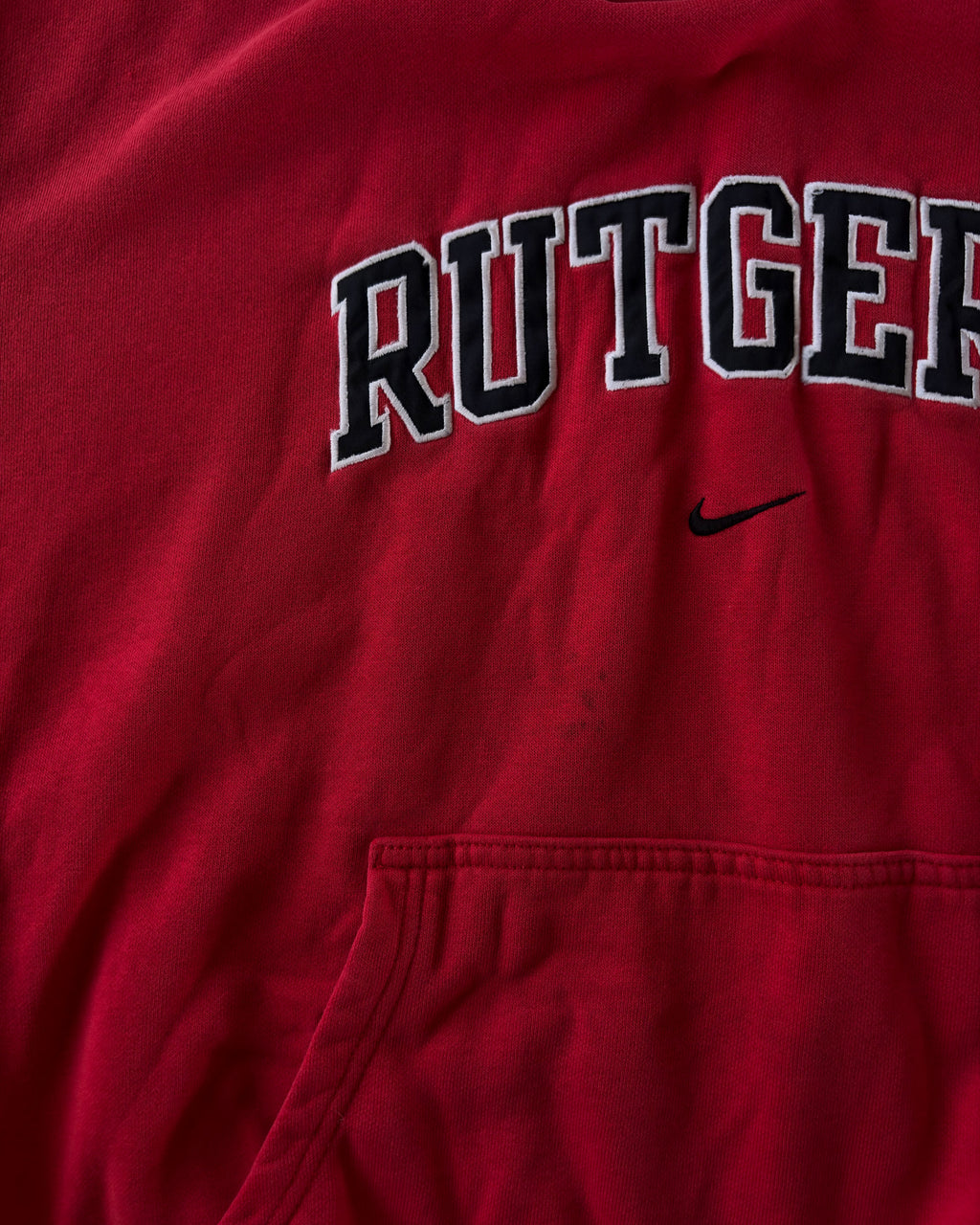 Vintage Rutgers NCAA Nike Embroidered Spellout Middle Swoosh Hooded Sweatshirt Size Large