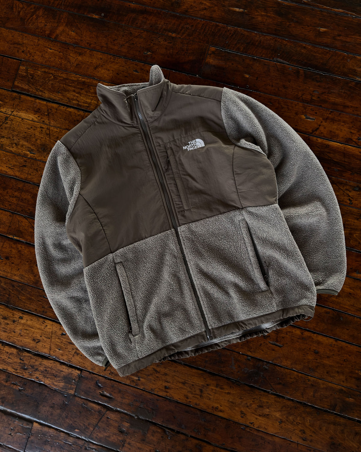Vintage Womens The North Face TNF Oatmeal Full Zip Denali Fleece Sweatshirt Size Large