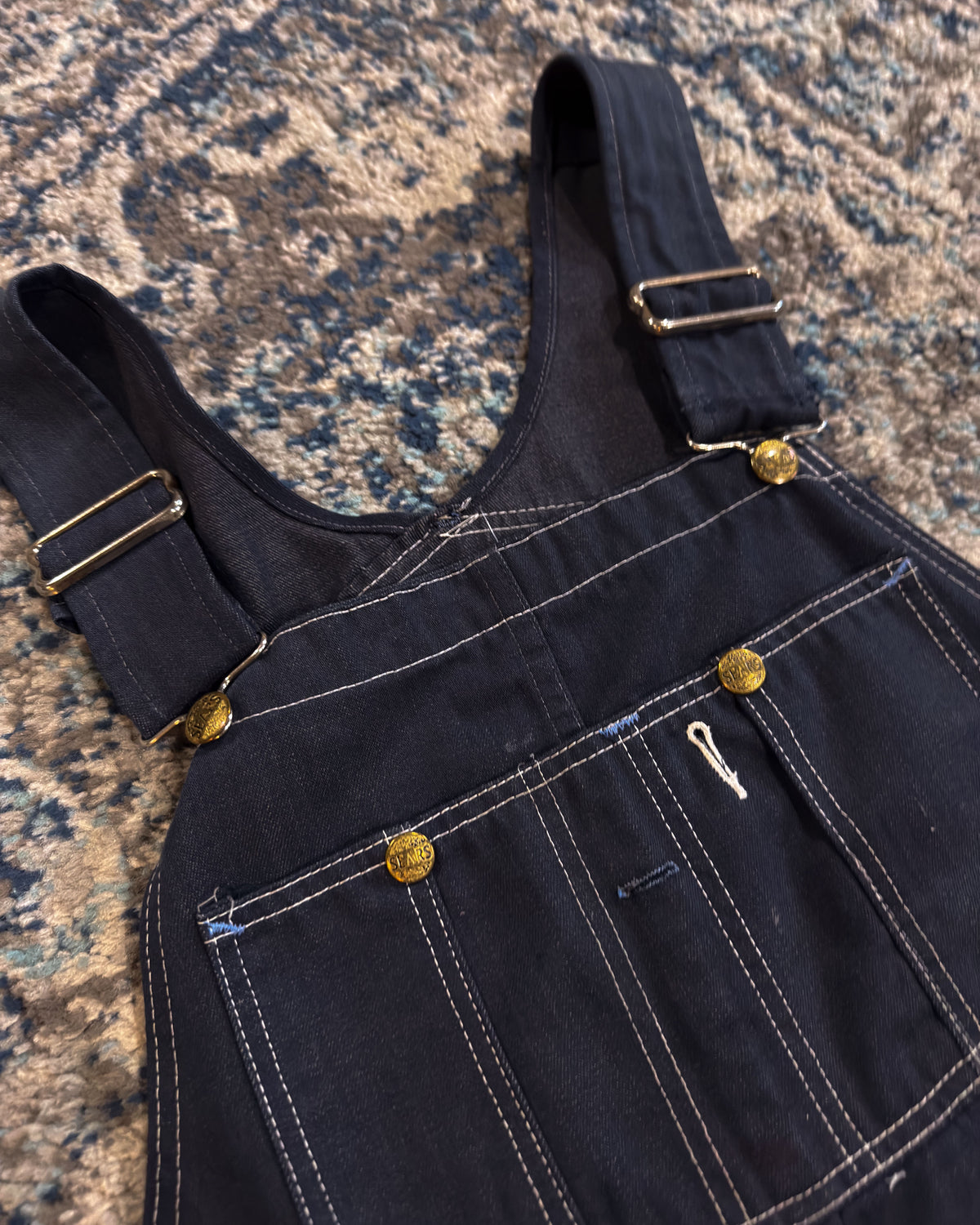 70s Sears Dark Wash Denim Workwear Overall Pants Size 39