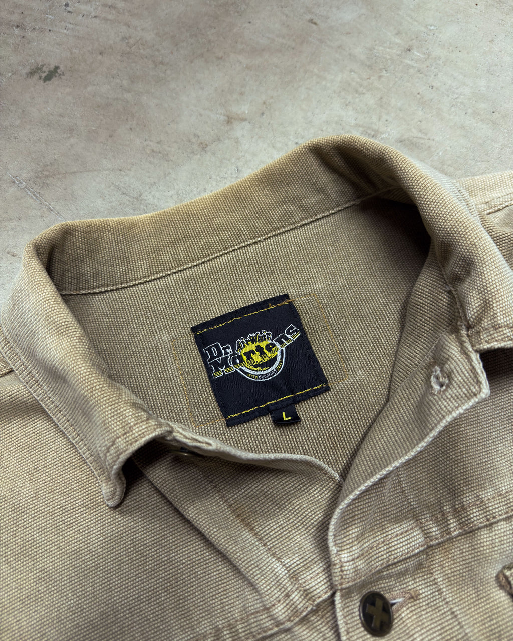 Vintage 90s Dr. Martens Canvas Khaki Trucker Jacket Size Large
