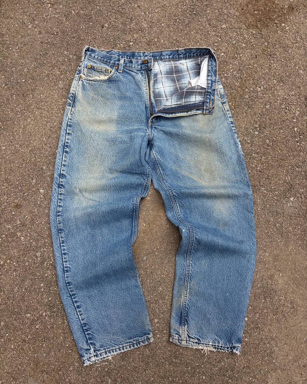 Vintage Carhartt Plaid Lined Medium Wash Denim Workwear Pants Size 36