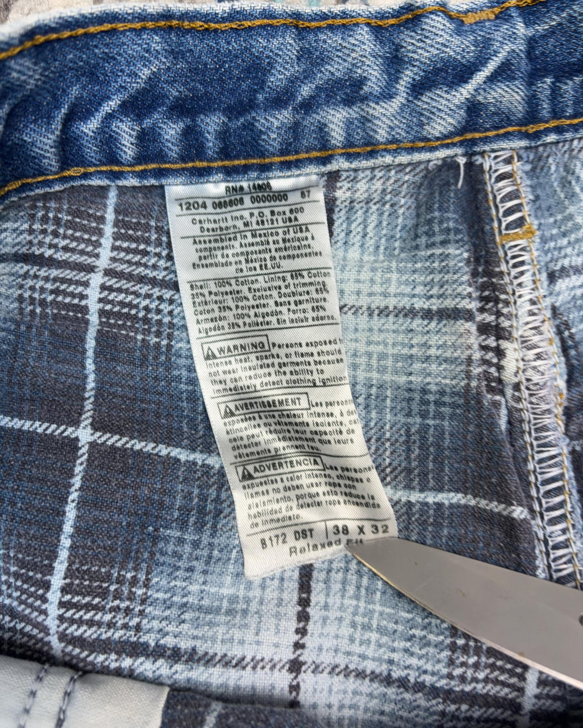 Vintage Carhartt Plaid Lined Medium Wash Denim Workwear Pants Size 36