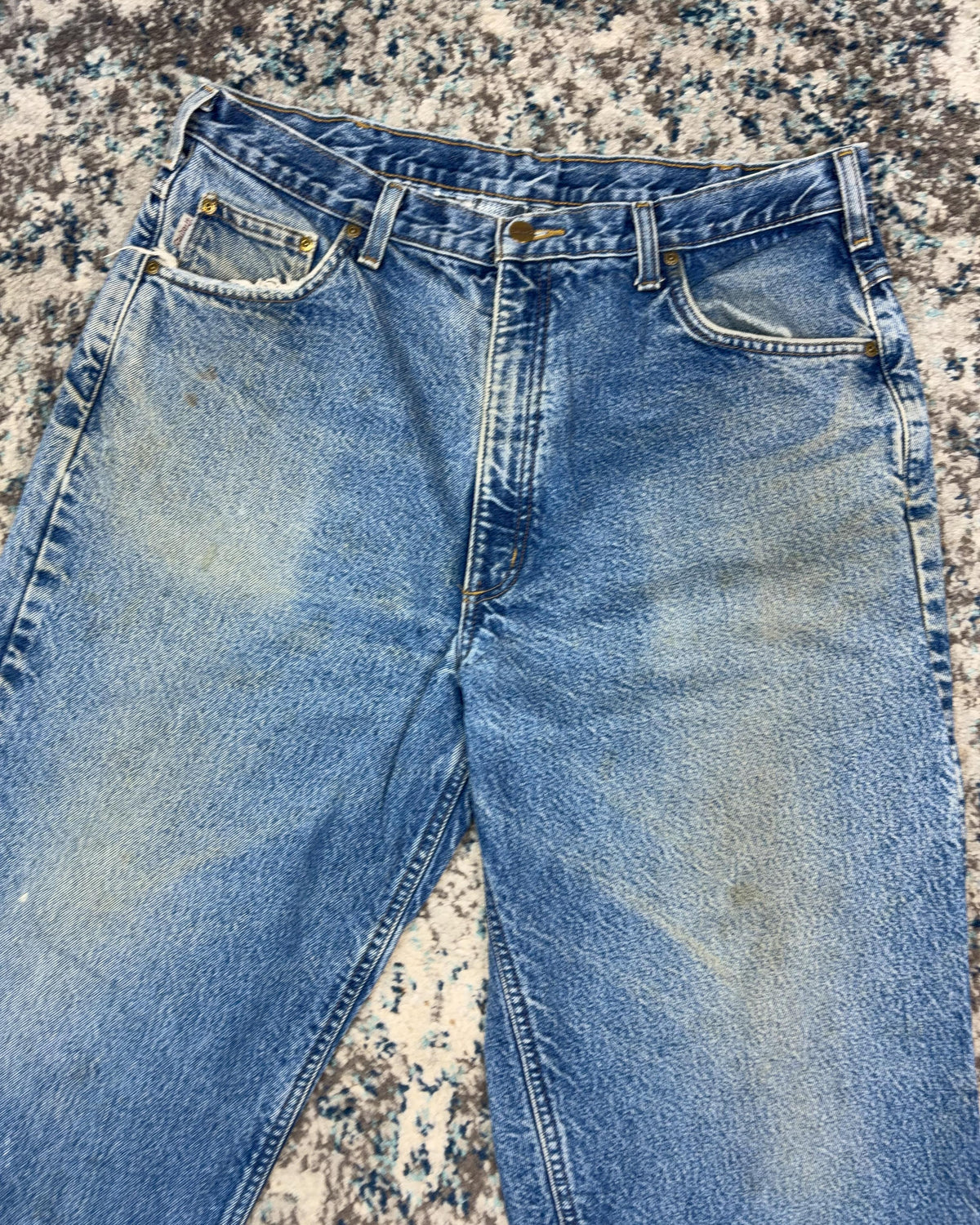 Vintage Carhartt Plaid Lined Medium Wash Denim Workwear Pants Size 36