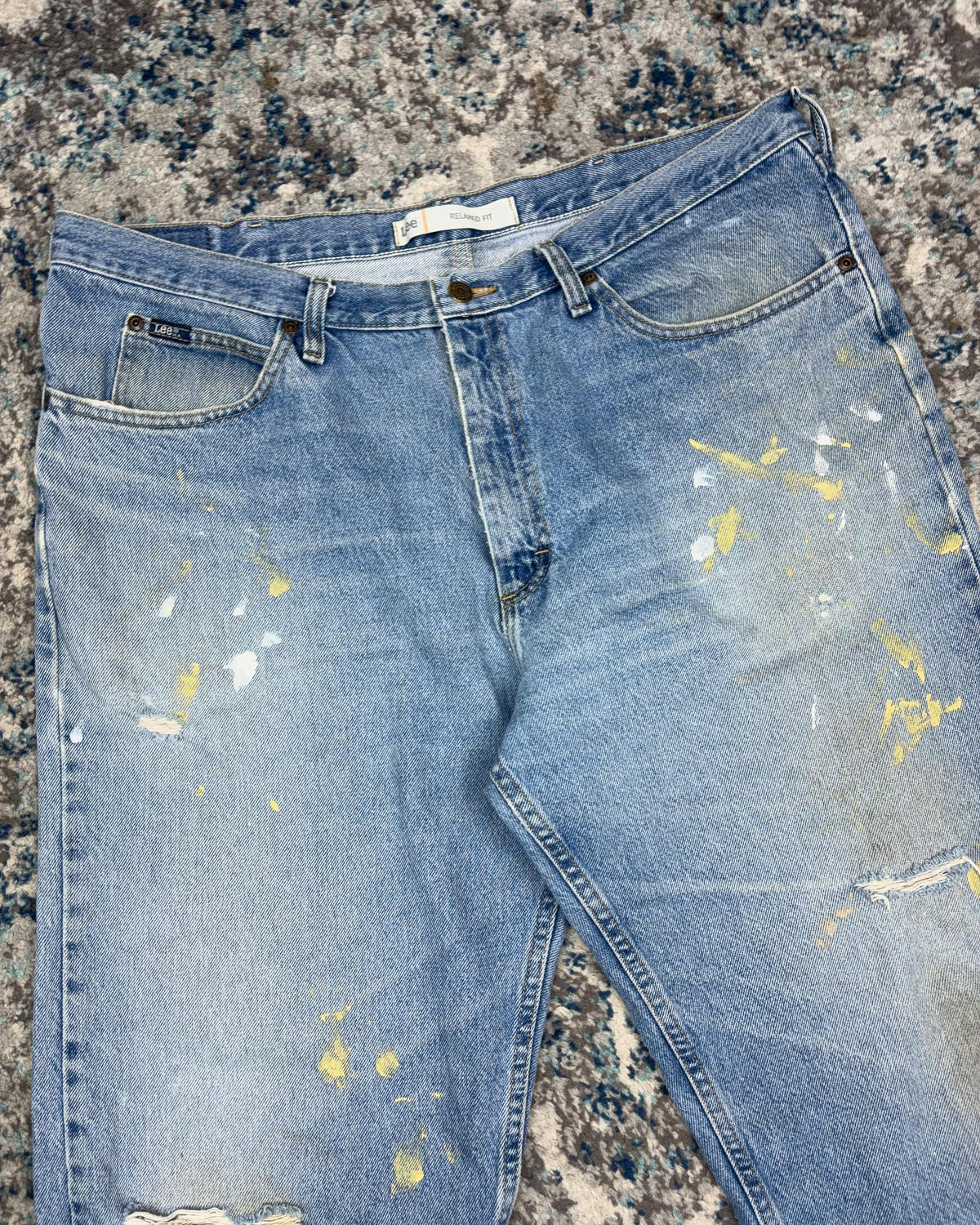 Vintage Lee Relaxed Fit Medium Wash Thrashed Denim Pants Size 39