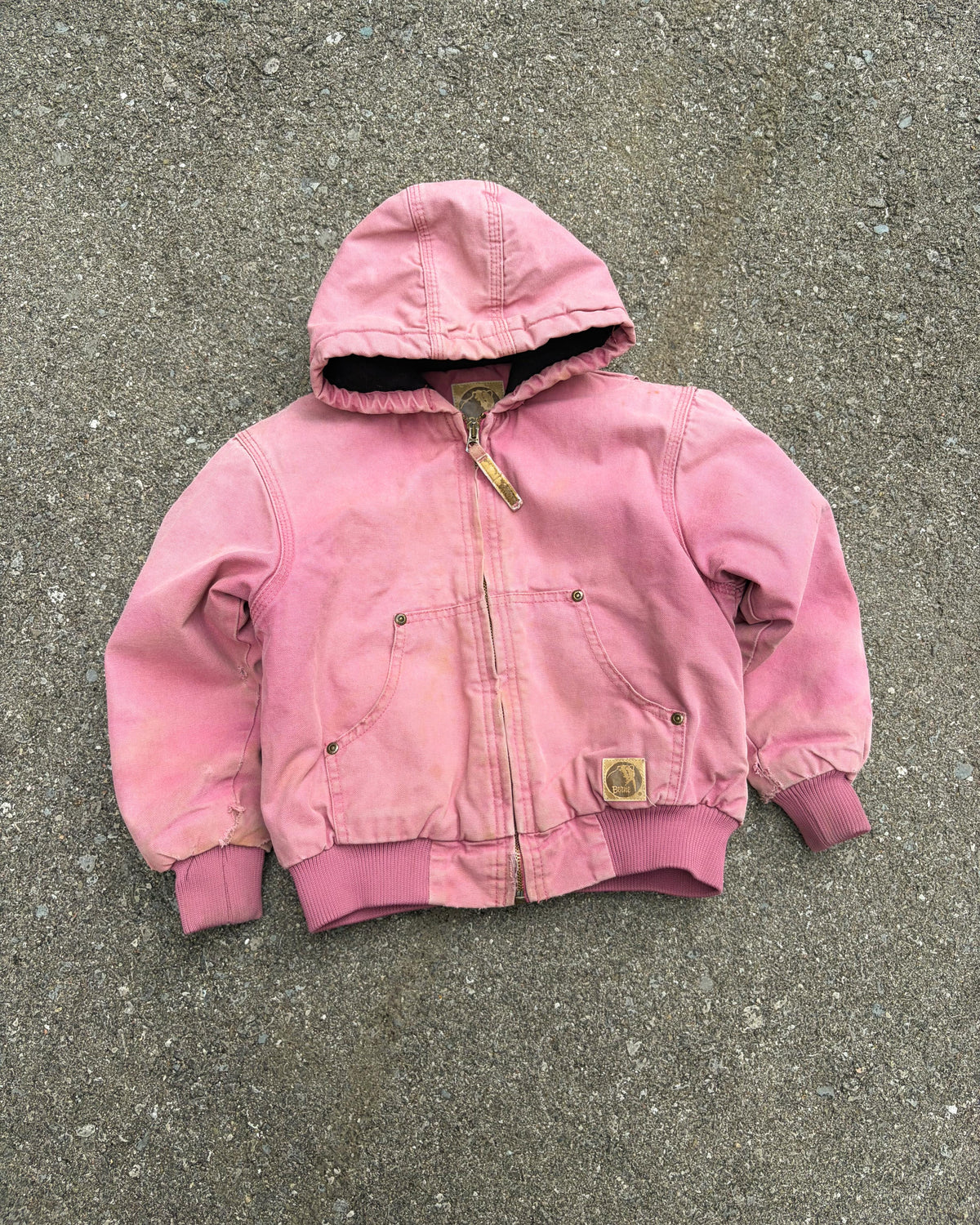 Vintage Berne Insulated Canvas Workwear Hooded Bomber Jacket Size YOUTH 6-8
