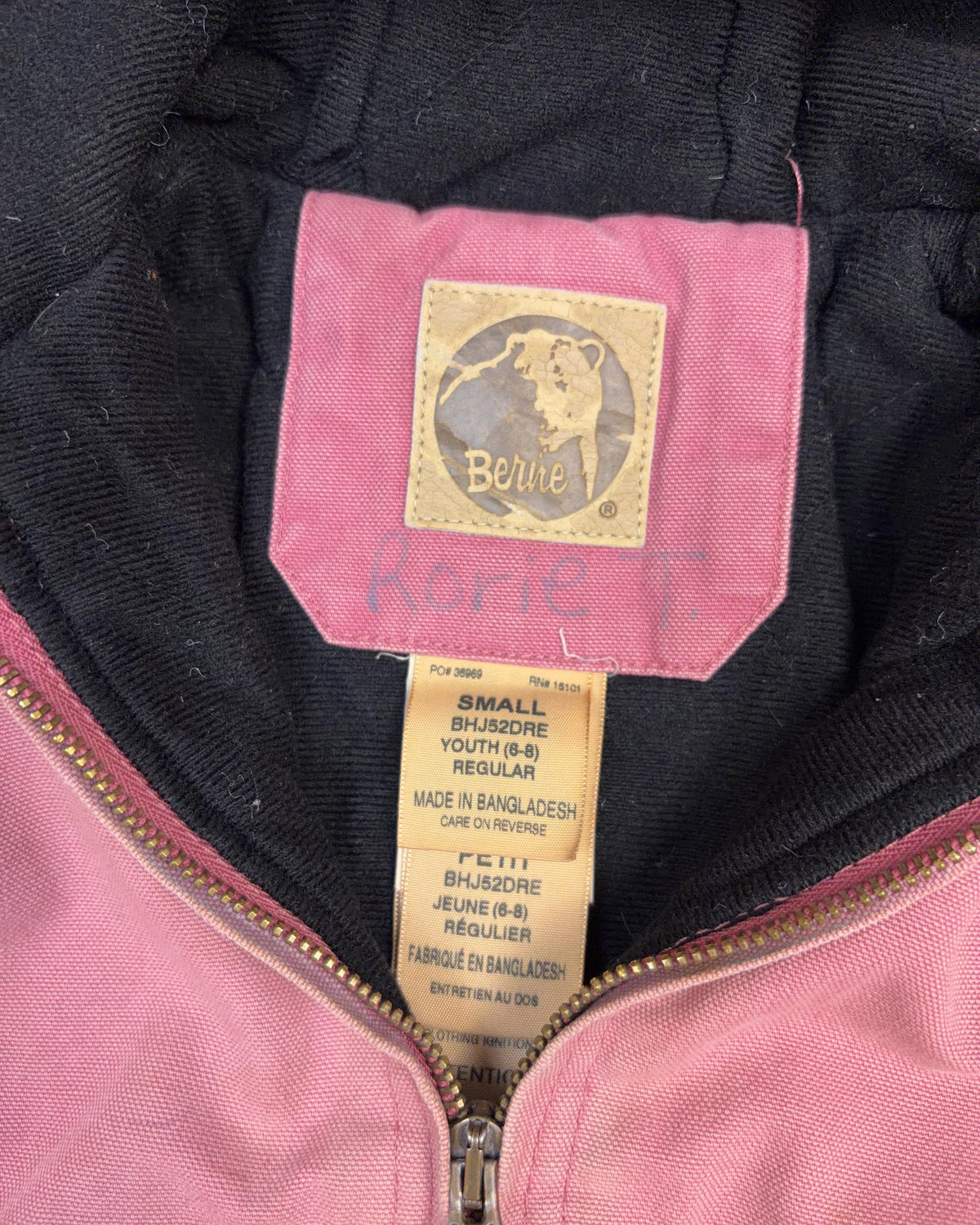 Vintage Berne Insulated Canvas Workwear Hooded Bomber Jacket Size YOUTH 6-8