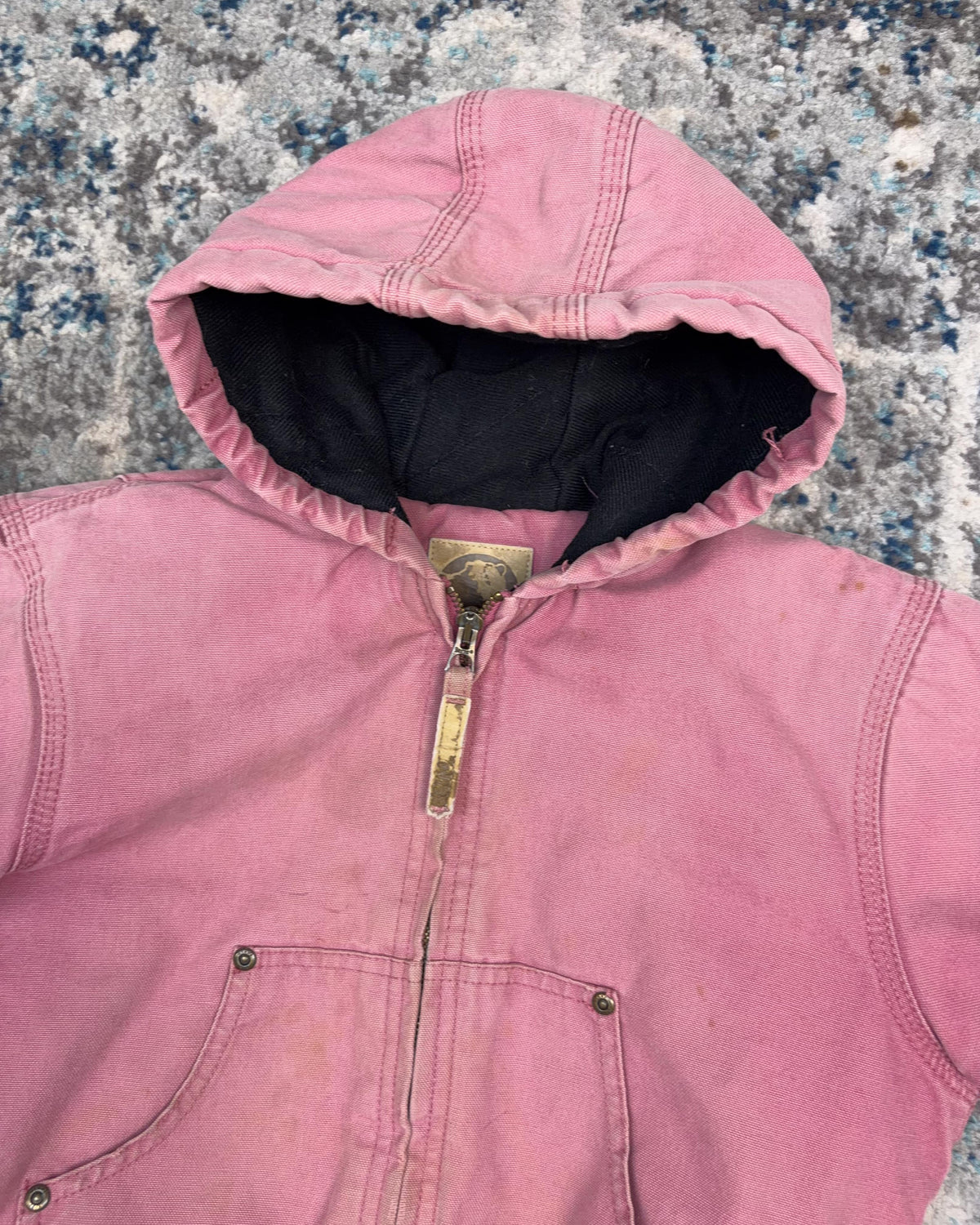 Vintage Berne Insulated Canvas Workwear Hooded Bomber Jacket Size YOUTH 6-8