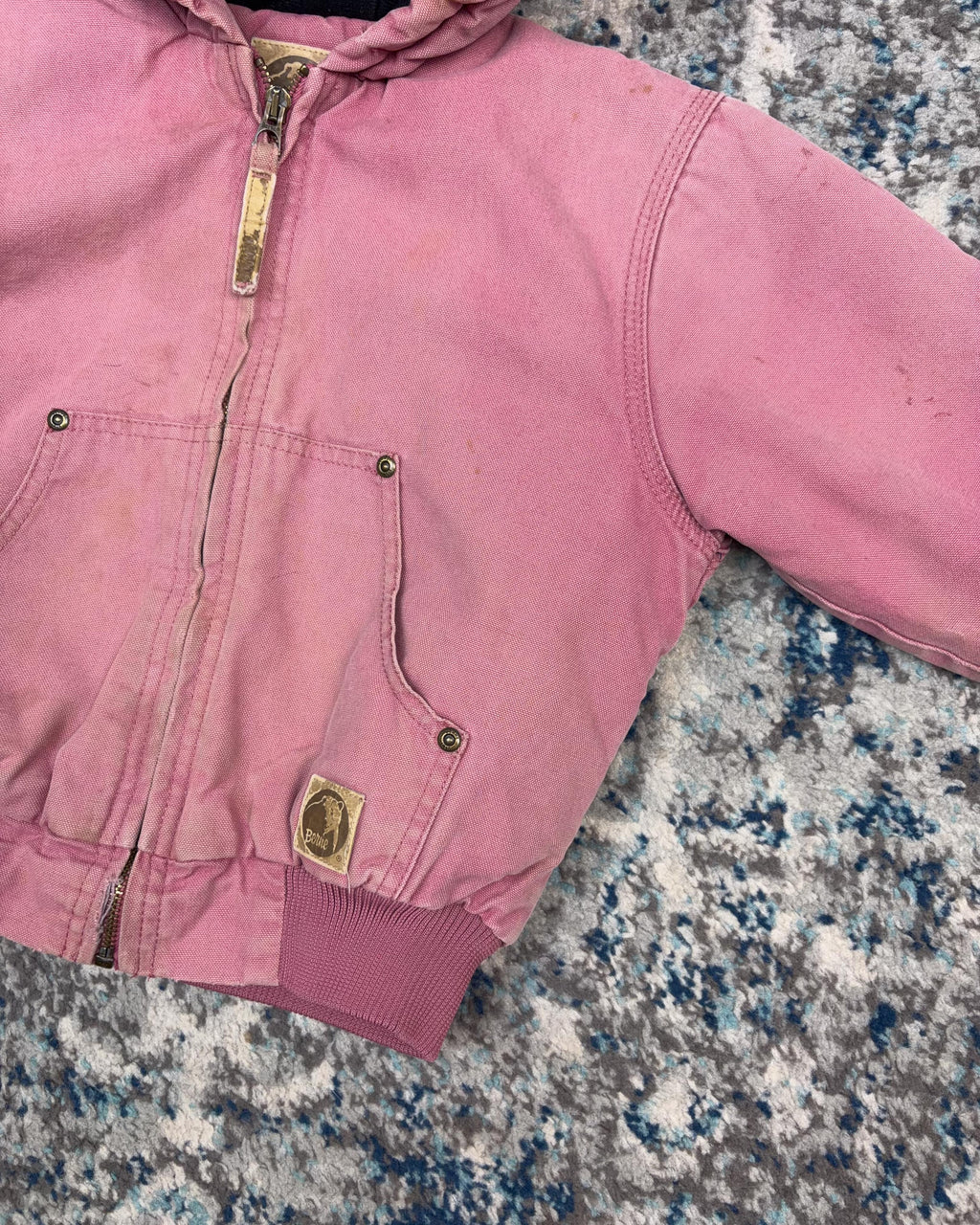 Vintage Berne Insulated Canvas Workwear Hooded Bomber Jacket Size YOUTH 6-8