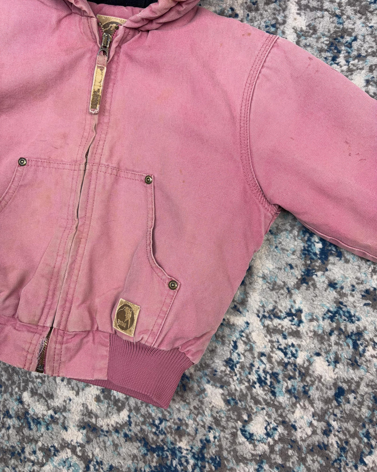 Vintage Berne Insulated Canvas Workwear Hooded Bomber Jacket Size YOUTH 6-8