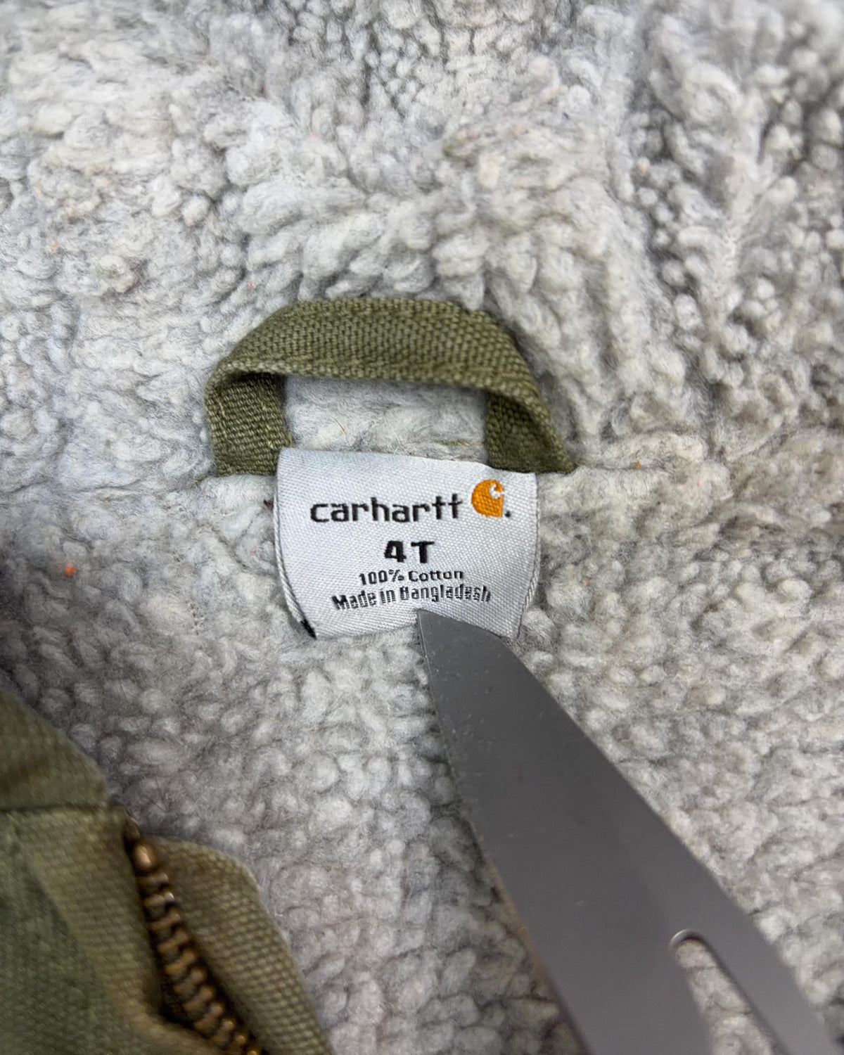 Vintage Carhartt Sherpa Lined Canvas Workwear Hooded Chore Jacket Size YOUTH 4T