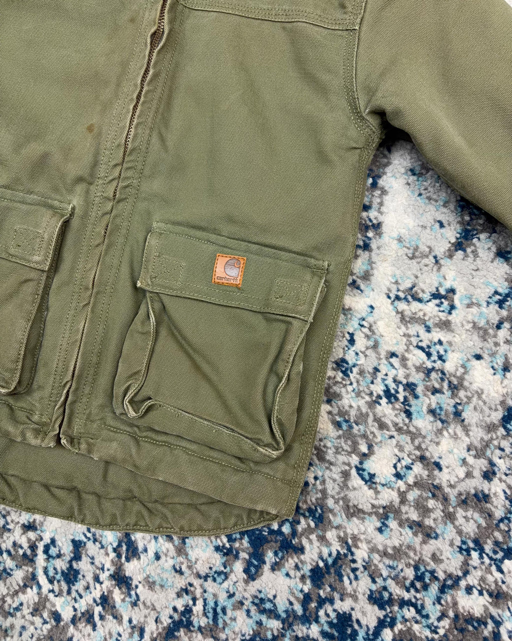 Vintage Carhartt Sherpa Lined Canvas Workwear Hooded Chore Jacket Size YOUTH 4T