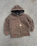 Vintage Carhartt Insulated Canvas Workwear Hooded Bomber Jacket Size YOUTH M 10-12