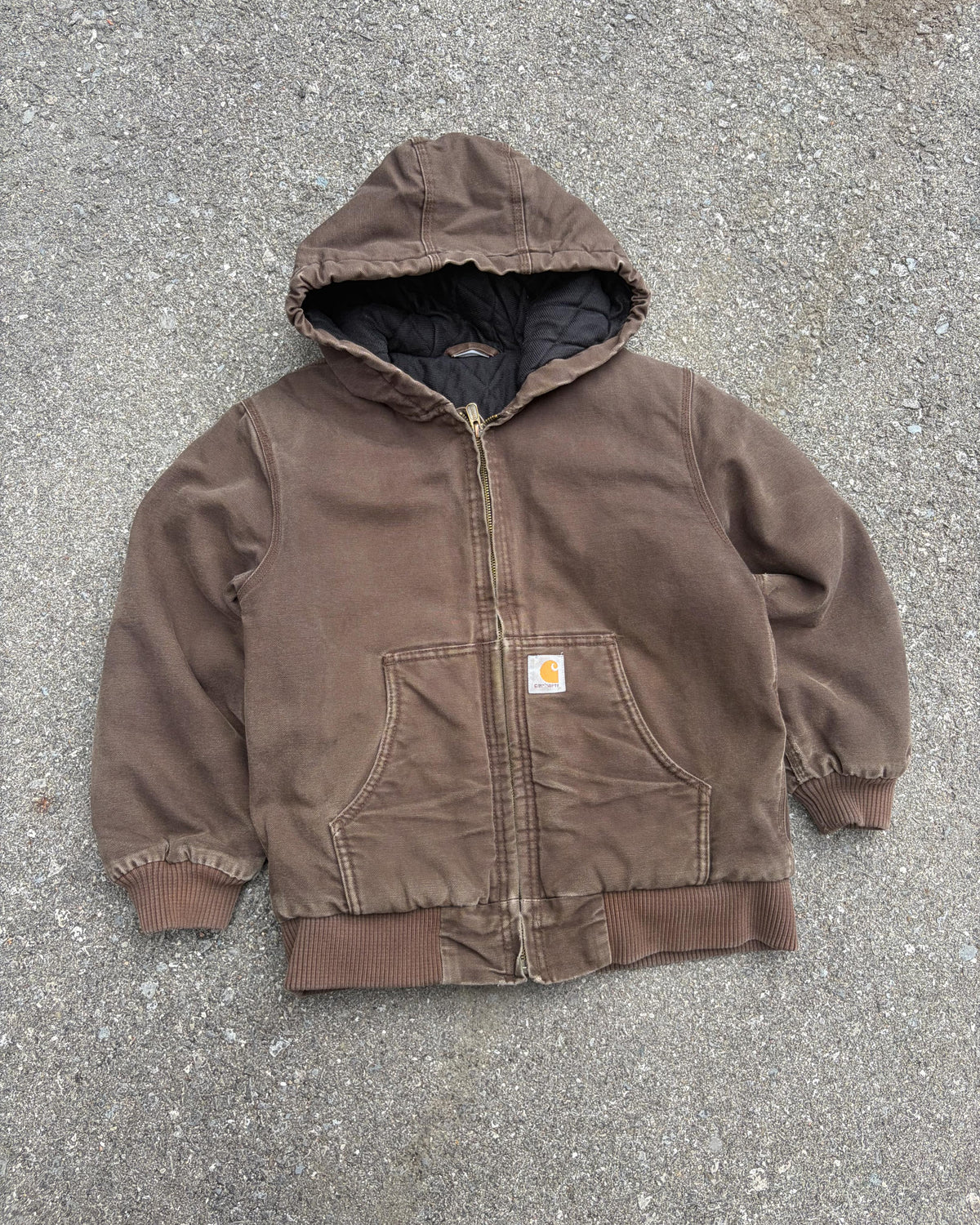Vintage Carhartt Insulated Canvas Workwear Hooded Bomber Jacket Size YOUTH M 10-12