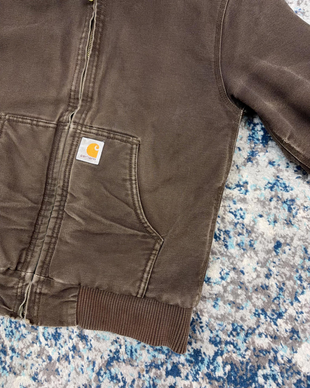 Vintage Carhartt Insulated Canvas Workwear Hooded Bomber Jacket Size YOUTH M 10-12