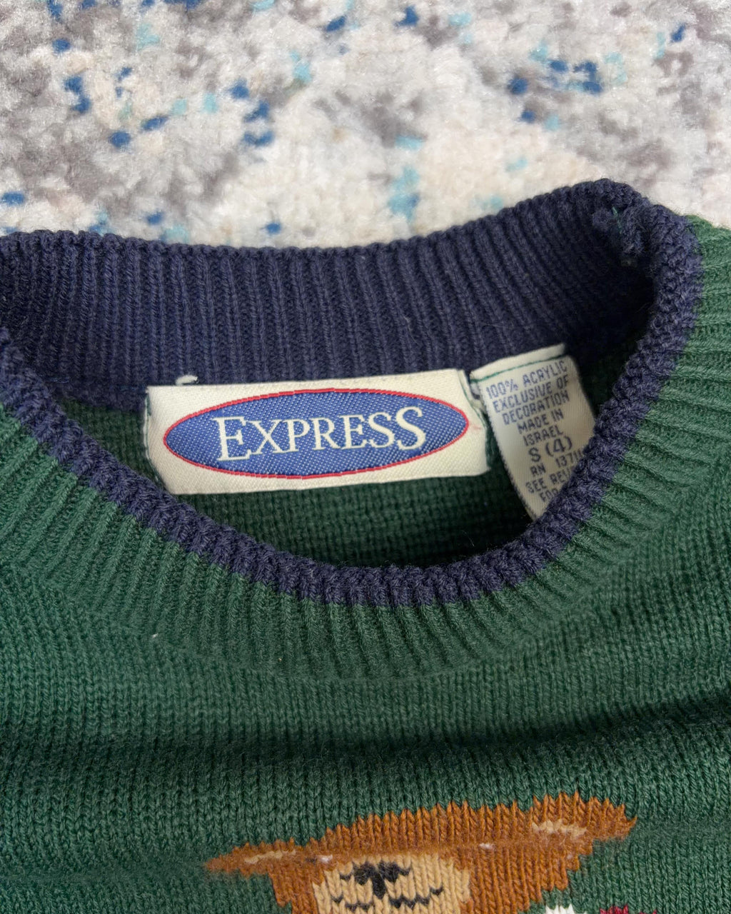 Vintage 90s USA Football Polo Style Bear Graphic Pullover Knit Sweater Size YOUTH S4