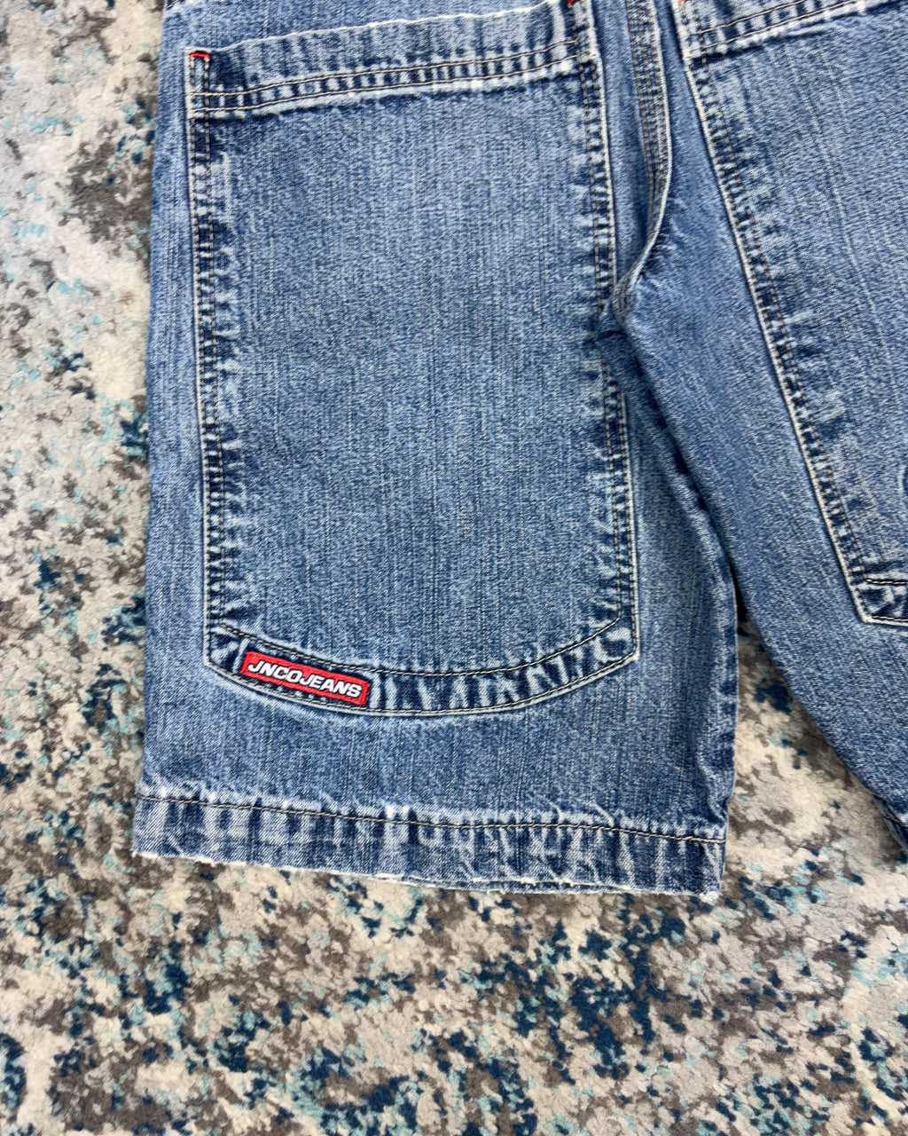 Vintage Y2K JNCO Embroidered Flame Logo Medium Wash Baggy Denim Pants Size YOUTH 10