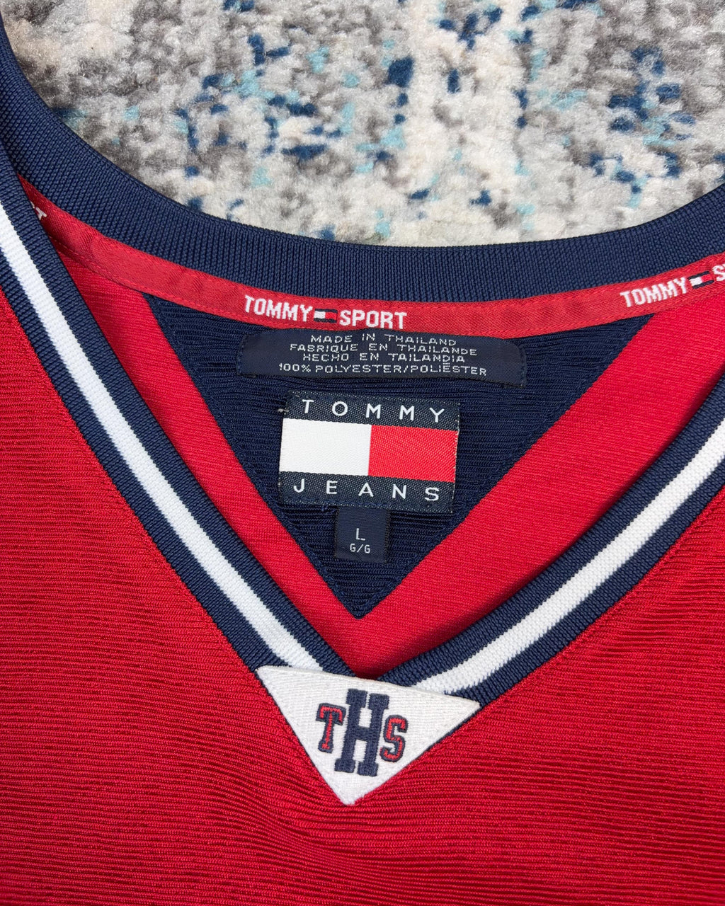 Vintage Tommy Hilfiger Sport Embroidered Logo Basketball Jersey Size Large