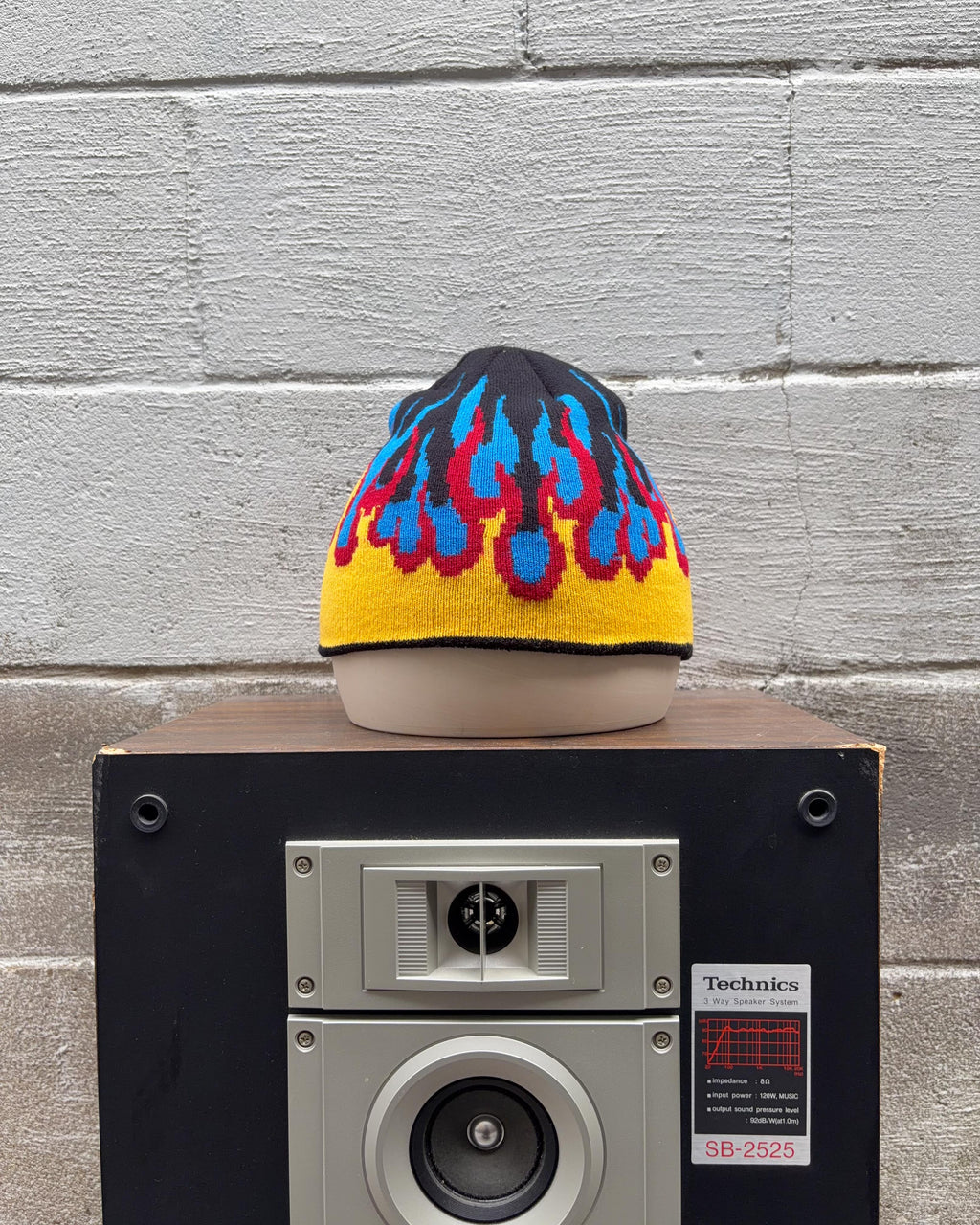 Bonnet vintage avec motif flammes, taille unique