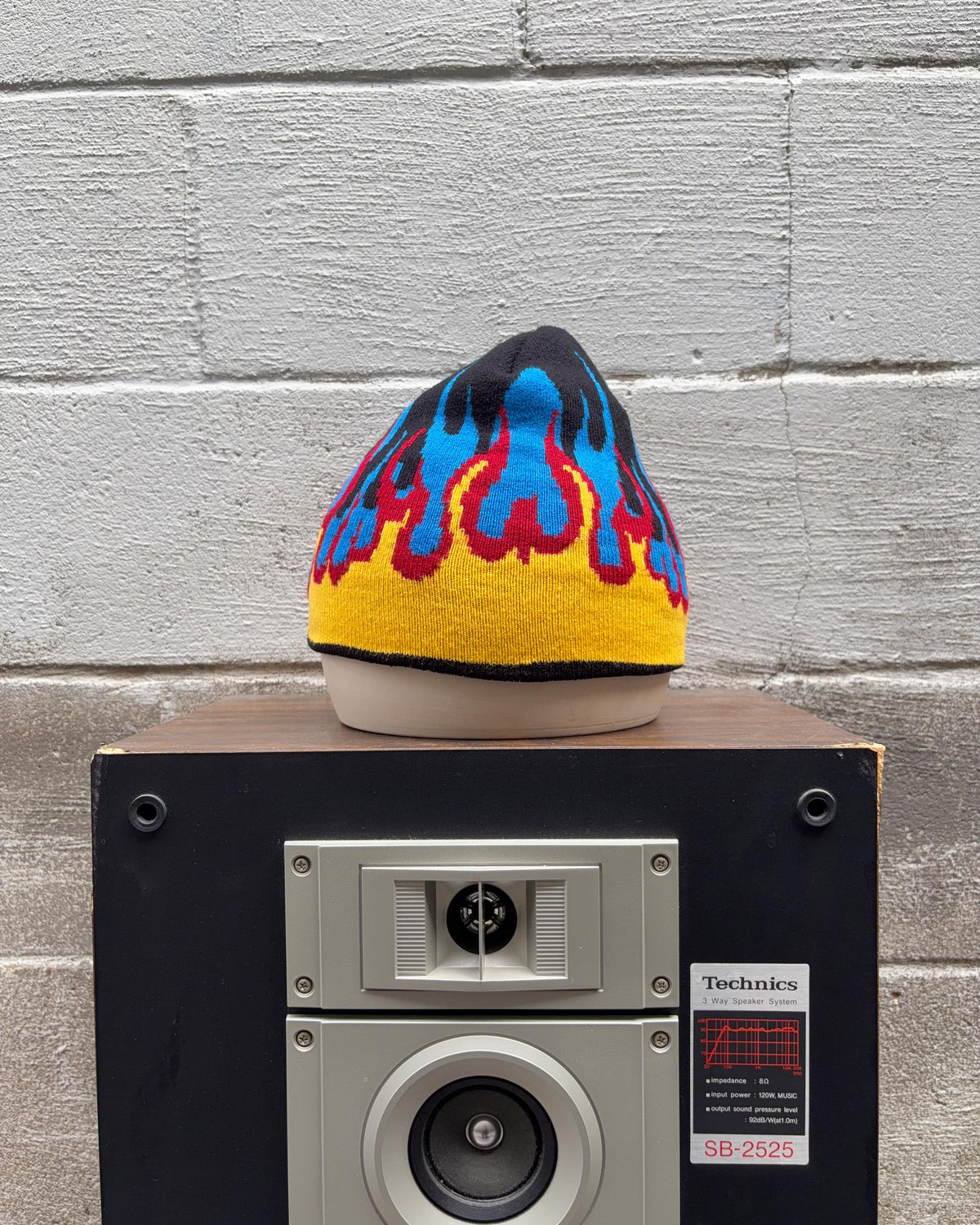 Bonnet vintage avec motif flammes, taille unique