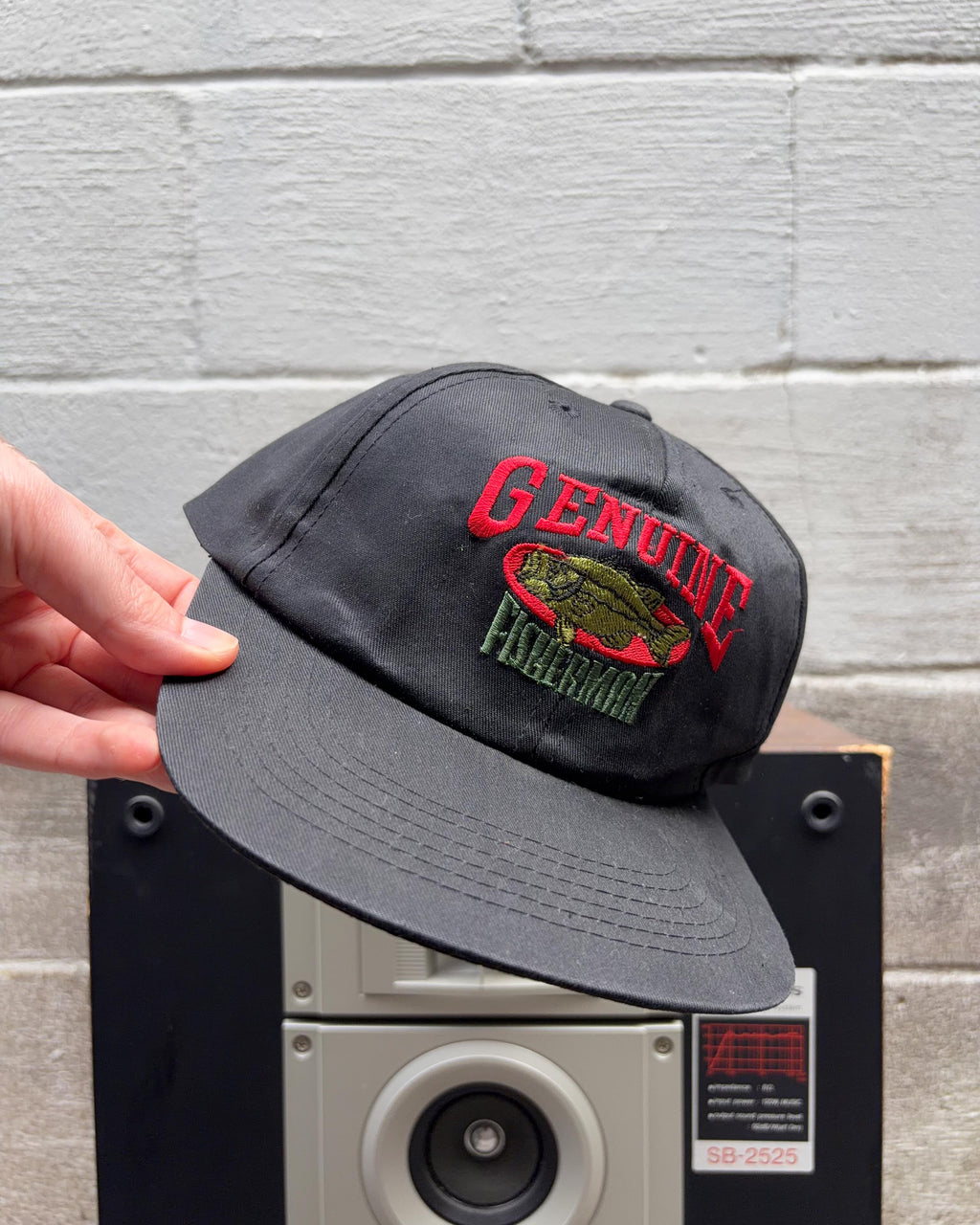 Casquette snapback vintage authentique Fisherman avec broderie « Bass » et inscription, taille unique