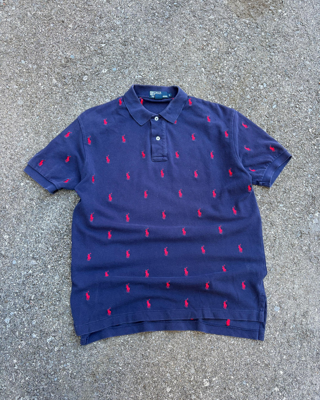 Vintage Polo Ralph Lauren All Over Embroidered Pony 1/4 Button Up Shirt Size Medium