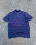 Vintage Polo Ralph Lauren All Over Embroidered Pony 1/4 Button Up Shirt Size Medium