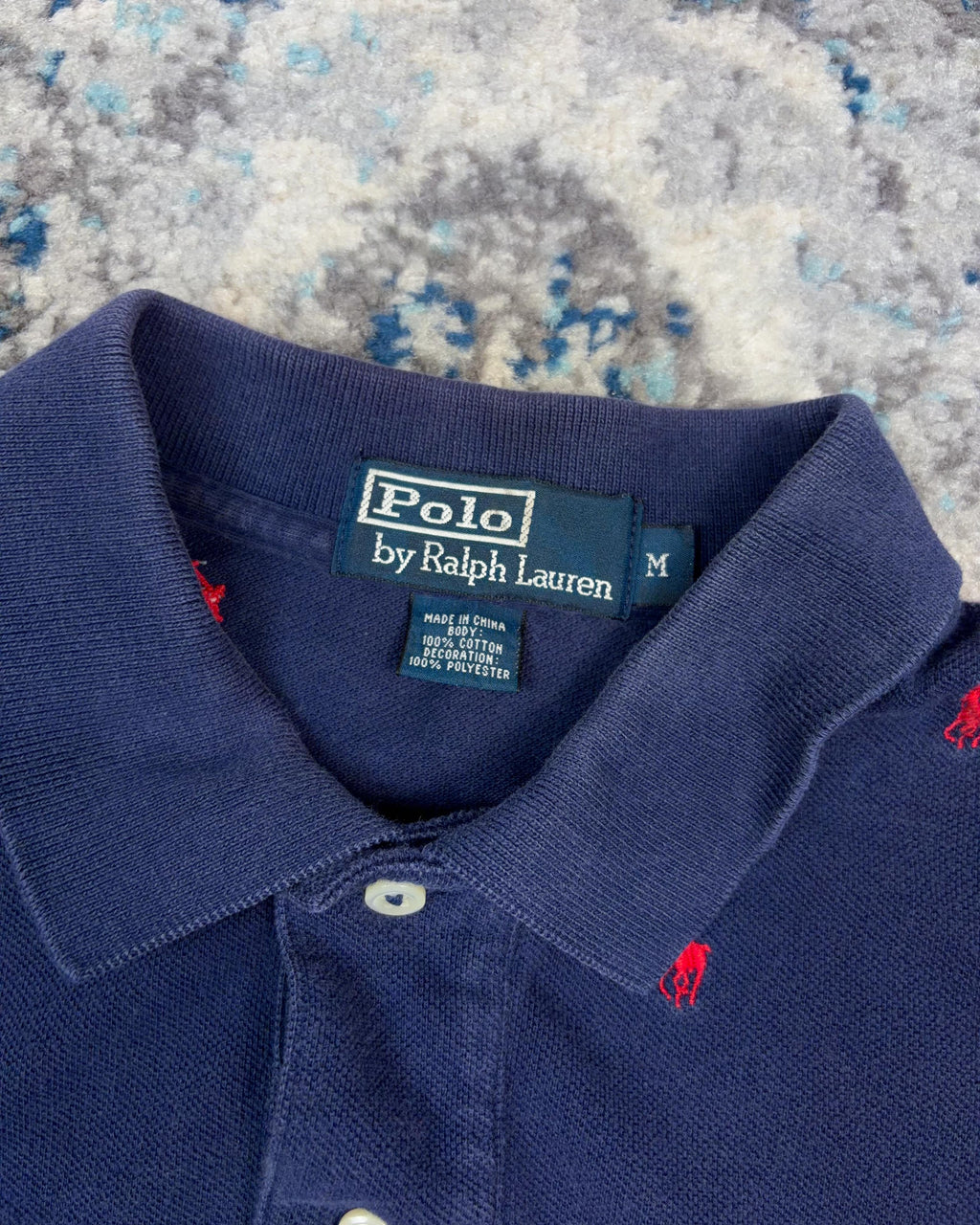 Vintage Polo Ralph Lauren All Over Embroidered Pony 1/4 Button Up Shirt Size Medium