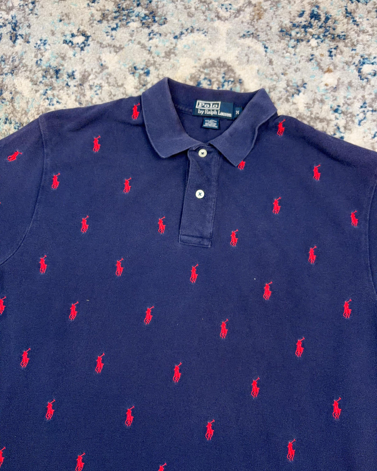 Vintage Polo Ralph Lauren All Over Embroidered Pony 1/4 Button Up Shirt Size Medium