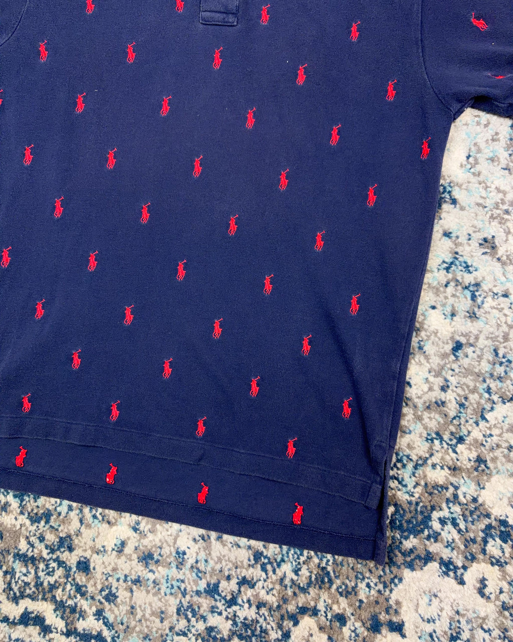 Vintage Polo Ralph Lauren All Over Embroidered Pony 1/4 Button Up Shirt Size Medium