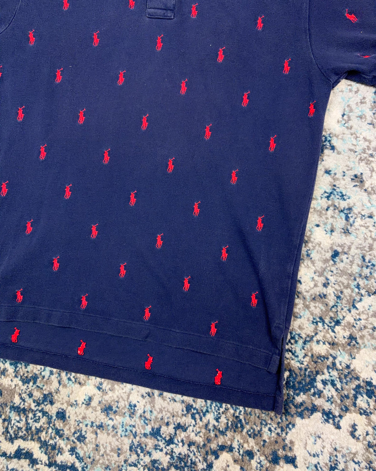 Vintage Polo Ralph Lauren All Over Embroidered Pony 1/4 Button Up Shirt Size Medium