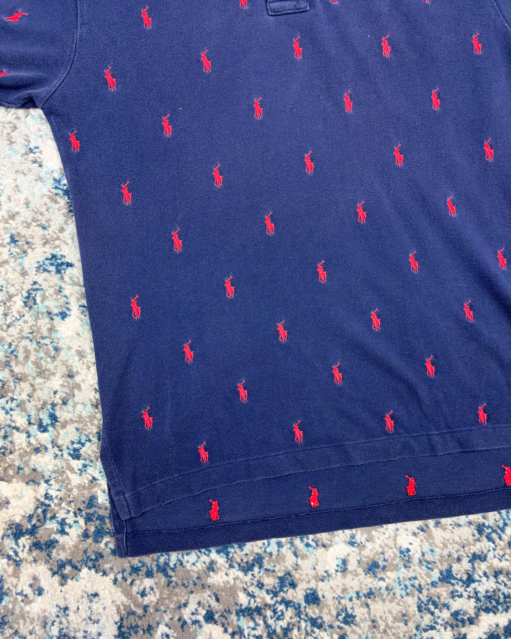 Vintage Polo Ralph Lauren All Over Embroidered Pony 1/4 Button Up Shirt Size Medium
