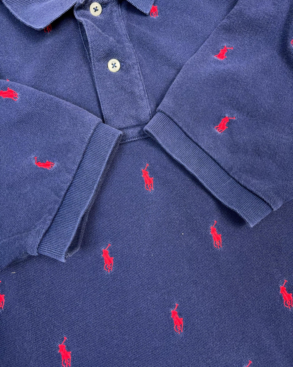 Vintage Polo Ralph Lauren All Over Embroidered Pony 1/4 Button Up Shirt Size Medium