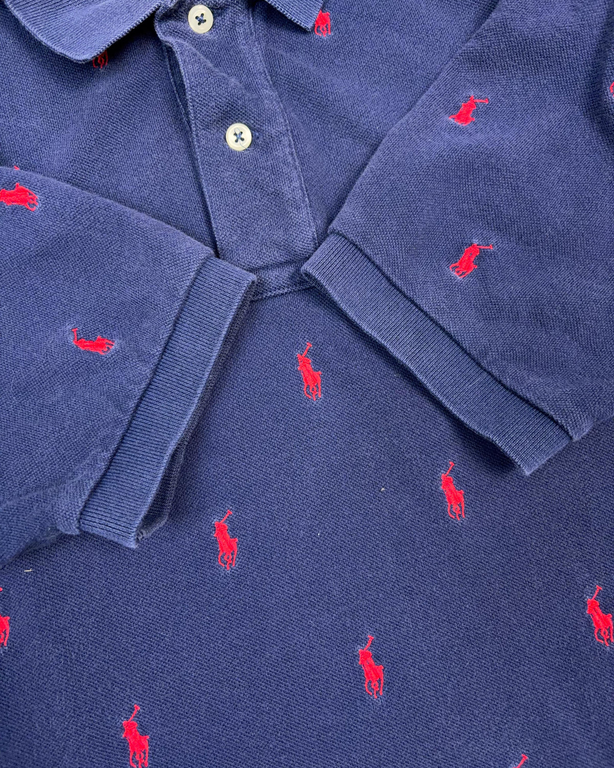Vintage Polo Ralph Lauren All Over Embroidered Pony 1/4 Button Up Shirt Size Medium