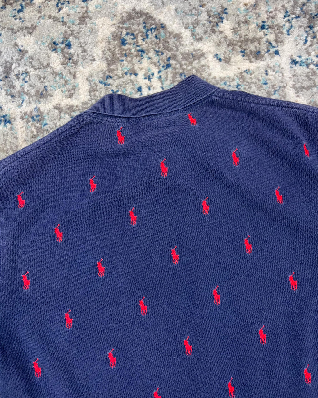 Vintage Polo Ralph Lauren All Over Embroidered Pony 1/4 Button Up Shirt Size Medium