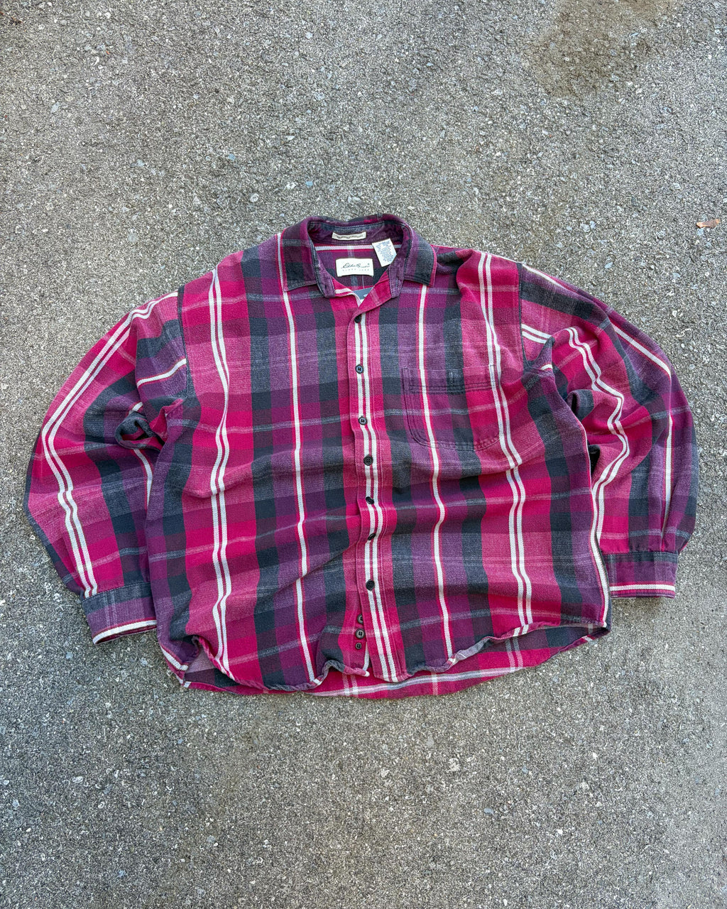 Vintage Eddie Bauer Plaid Long Sleeve Single Pocket Button Up Shirt Size XLT