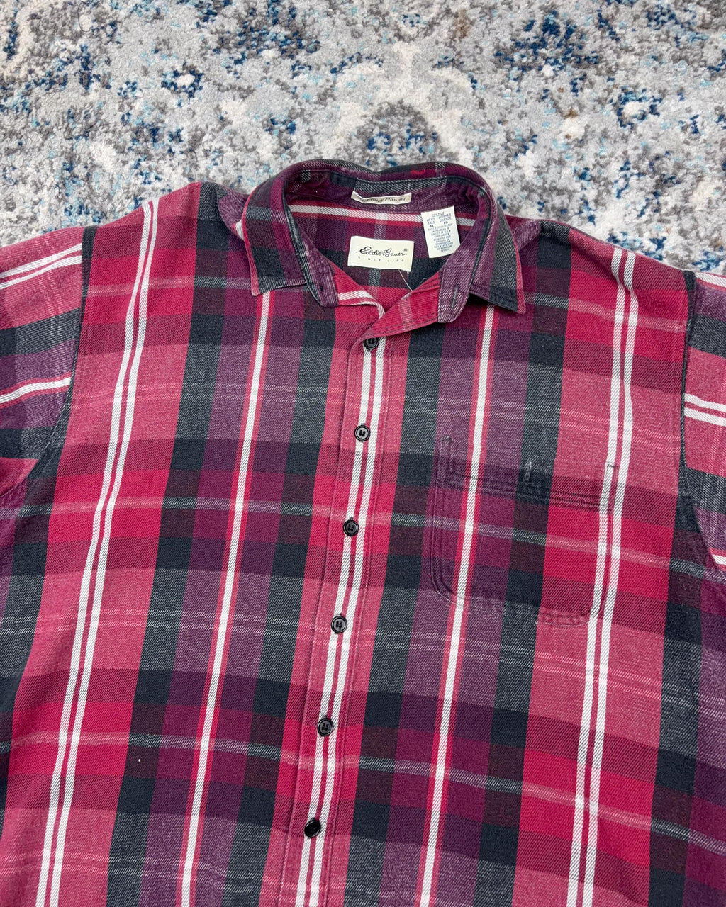 Vintage Eddie Bauer Plaid Long Sleeve Single Pocket Button Up Shirt Size XLT