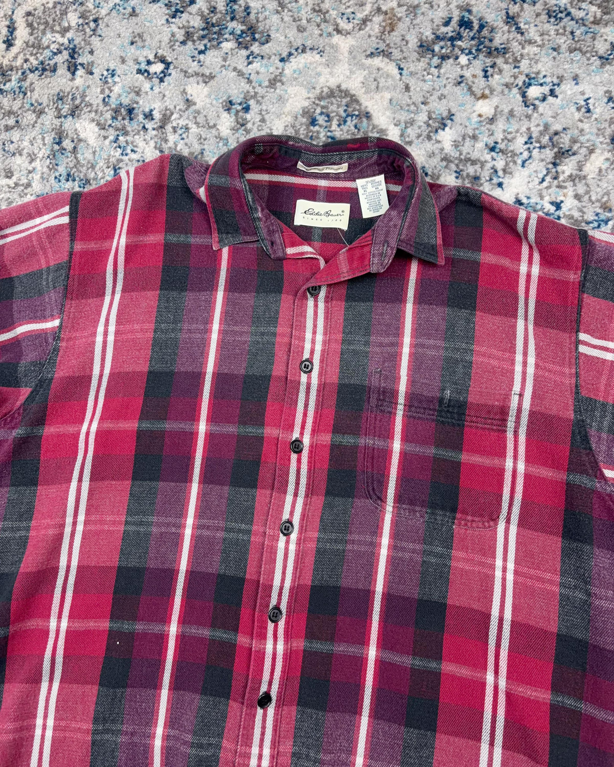 Vintage Eddie Bauer Plaid Long Sleeve Single Pocket Button Up Shirt Size XLT