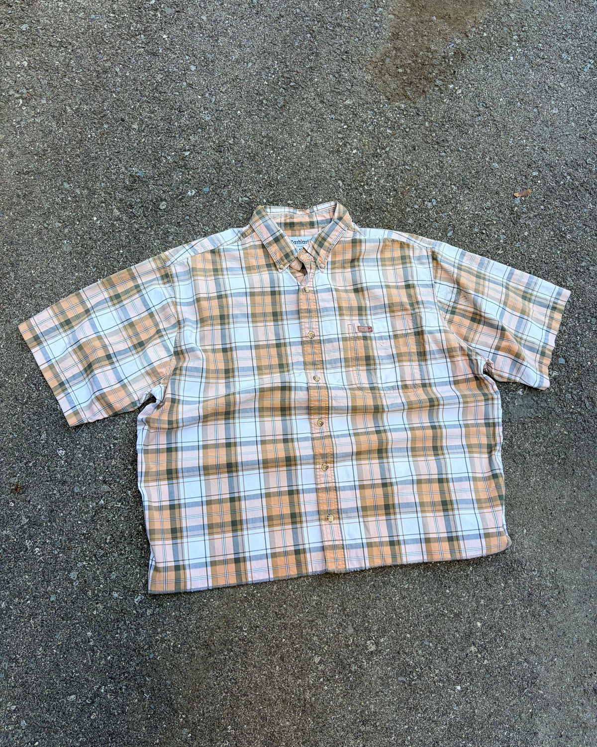 Vintage Carhartt Plaid Short Sleeve Reworked Cropped Button Up Shirt Size XLT