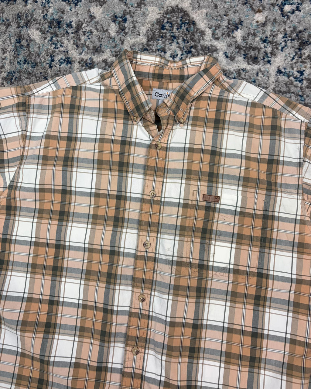 Vintage Carhartt Plaid Short Sleeve Reworked Cropped Button Up Shirt Size XLT