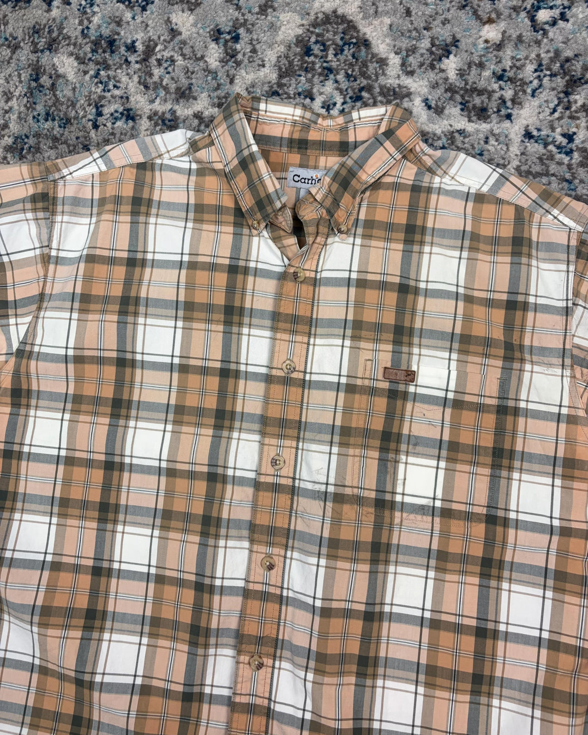 Vintage Carhartt Plaid Short Sleeve Reworked Cropped Button Up Shirt Size XLT